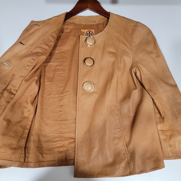 Tory Burch Limited Edition Light Brown Soft Leather Jacket Size 4 - Picture 8 of 12